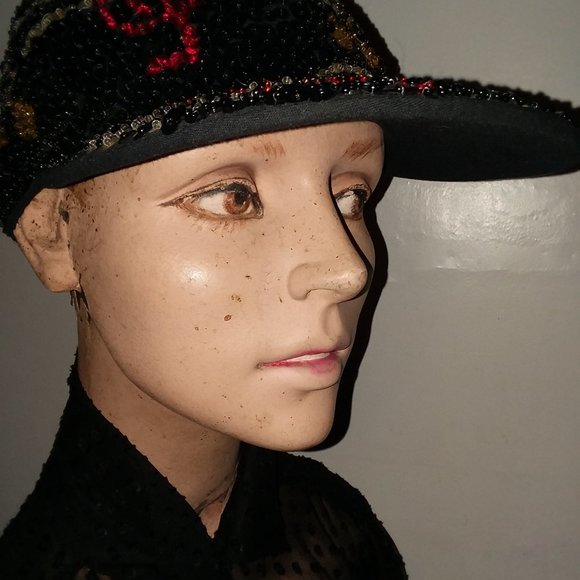 VTG. JC Womens 80’s Sequin Baseball Cap Disco Rare Black Red Gold main image 7